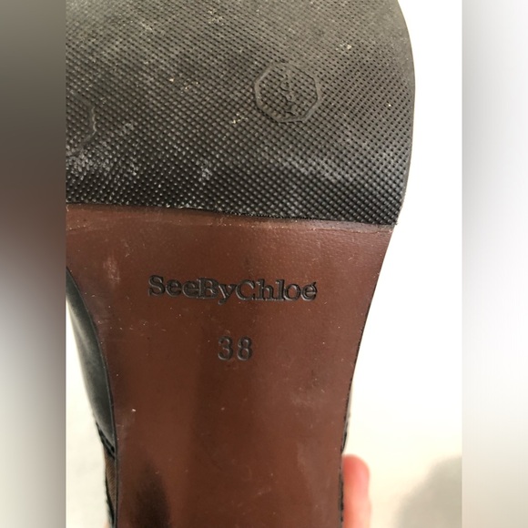 See by Chloe Alexis Bootie Black Leather Ankle Boots Square Toe 38 - Picture 6 of 8